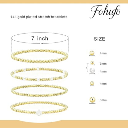 Gold Bracelets for Women Jewelry - Easter Basket Stuffers, Cross/Pearl/Beaded Bracelets Set, Dainty 14K Gold Plated Beaded Bracelets Stack, Birthday Easter Gifts for Women - color: 1Cross+2Bead+1Pearl