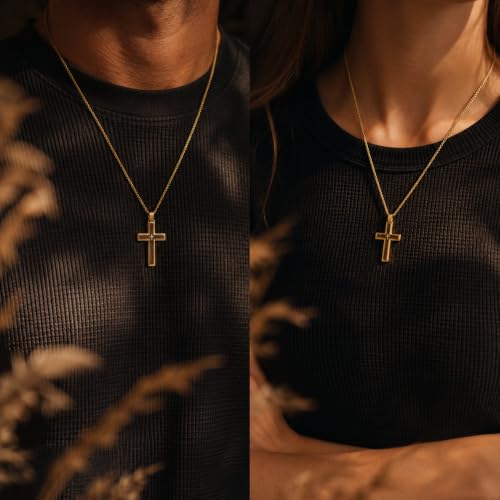 14K Gold Plated Wood Cross Necklace for Men Christian Pendant Jewelry - color: A02-Cross