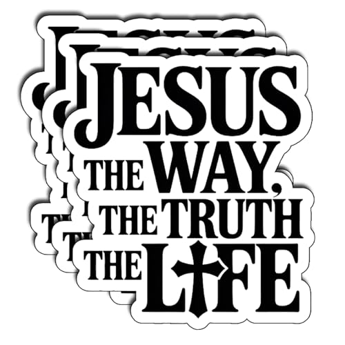 (3Pcs) Jesus The Way The Truth The Life Stickers Faith Quote Inspirational Christian Gifts Waterproof Vinyl Decals for Kindle Water Bottle Laptop Car Phone Size 3" x 2.5" - color: Jesus the Way, the Truth, the Life