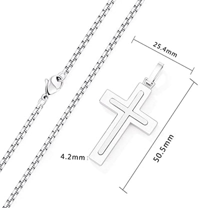 Holizaly Men's Cross Necklace 316L Stainless Steel Pendant White/Gold/Black/Blue Rolo Chain-Gift Box Included - color: Silver