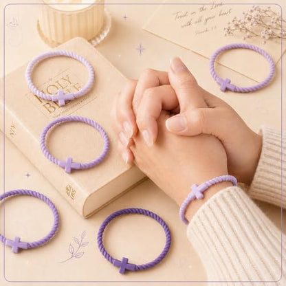 Soaoo 24/60 Pcs Jesus Bracelets Cross Silicone Bracelet Braided Stackable Rubber Wristband Silicone Jewelry Gift for Women Men - color: Purple, size: Cross