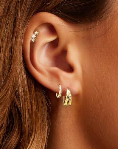 Bheop Gold Silver Dangle Earrings for Women, Cubic Zirconia Earring Stack - color: Gold-climber/huggie set