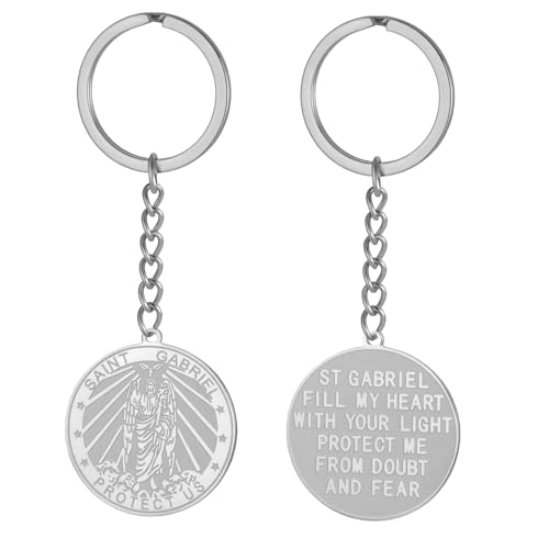 TEAMER Saint Gabriel Keychain Guardian Blessing Hope and Protection St. Gabriel Archangel Keychain Religious Jewelry - color: Silver