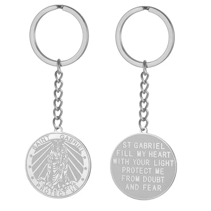 TEAMER Saint Gabriel Keychain Guardian Blessing Hope and Protection St. Gabriel Archangel Keychain Religious Jewelry - color: Silver