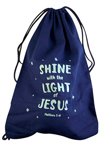Shine With the Light of Jesus Glow-in-the-Dark Blue Drawstring Bag, 10 Inch x 15 Inch