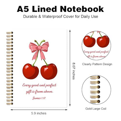 Every Good And Perfect Gift is From Above Spiral Notebook for Office, James 1:17 Bible Verse Journal, Cute Cherry Notebook, Christian Faith Gifts for Women Girls, Preppy Coquette School Supplies - style: Every Good