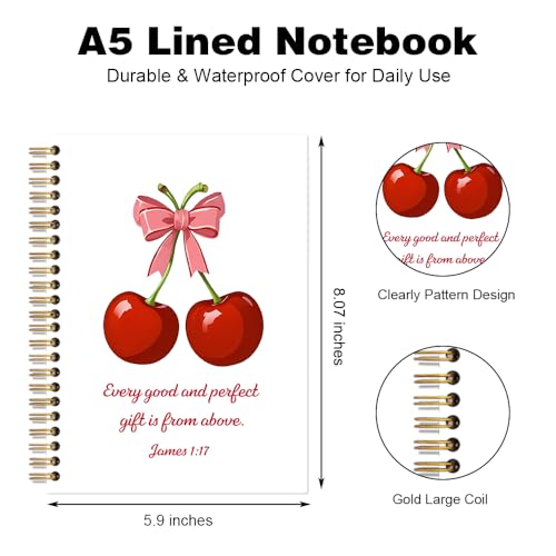 Every Good And Perfect Gift is From Above Spiral Notebook for Office, James 1:17 Bible Verse Journal, Cute Cherry Notebook, Christian Faith Gifts for Women Girls, Preppy Coquette School Supplies - style: Every Good