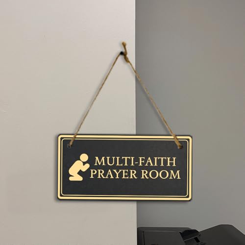 Multi-Faith Prayer Room 5x10 Hanging Plus Wall or Door Sign | Rustic Twine | Workplace Religion Signage