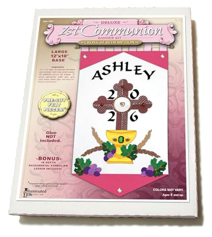 Illuminated Ink - First Communion Banner Kit - Cross (Pink - Black Letters, 12 x 18) - color: Pink - Black Letters, size: 12 x 18