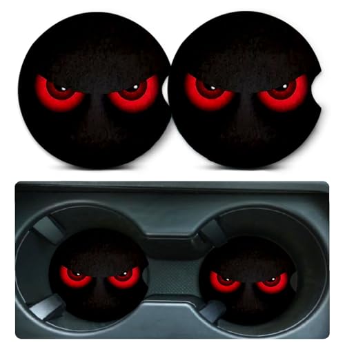 2 Pack Red Eye Car Cup Holder Coasters Universal Neoprene Coasters - color: Angry Eye