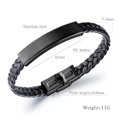 Christian Bible Verse Braided Leather Bracelet, Romans 12:21 inspirational Encouragement Gifts Faith Engraved Stainless Steel Adjustable Religious Jewelry Cross Bracelet For Men Women