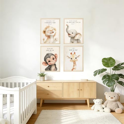 4 Pcs Nursery Christian Animal Posters Wall Art Fun Wild Animal Bible Verse Wall Decor Cute Christian Canvas Pictures Child Painting Print Artwork for BabyBedroom Playroom 8x10 in Poster
