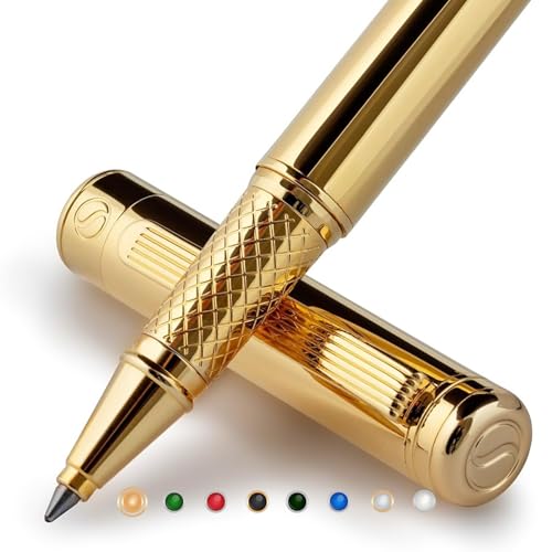 Scriveiner Gold Rollerball Pen - Stunning Luxury Pen, Real Gold Plating, Schmidt Ink Refill, Best Roller Ball Pen Gift Set for Men & Women, Professional, Executive Office, Nice Pens - color: 11. Gold