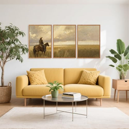 Aurlan 3 Pcs Western Cowboy Framed Wall Art 16x24 Inch - color: Western Cowboy, size: 16"x24"
