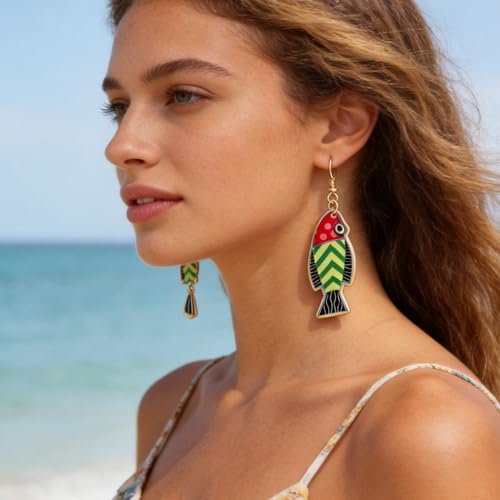 Colorful Ocean Fish Earrings for Women Summer Acrylic Sea Earrings Summer Fish Jewelry Gifts Accessories for Holiday Outfits Trendy Jewelry Gifts - color: A1
