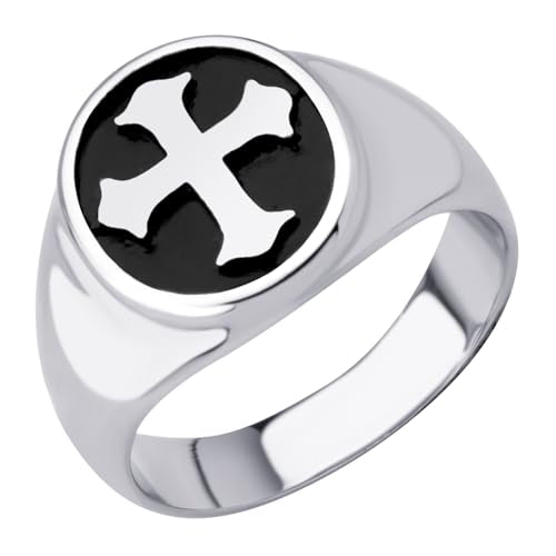 555Jewelry Stainless Steel Rings Men Holy Cross Ring for Men Black Enamel Mens Ring Christian Signet Rings for Men Pinky Thumb Religious Rings US Size 7-13 - color: Silver