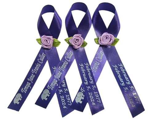 Personalized Memorial Service Funeral Ribbon Pins 20 Cross Religious Celebration of Life Custom Made Awareness Remembrance Anniversary Death Cross Sympathy Name Angel - color: purple