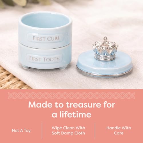 DEMDACO Blue Prince Crown First Tooth and Curl Keepsake Box, Ceramic