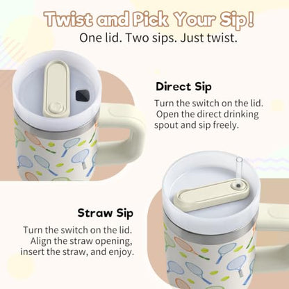 Tennis Kids 14 oz Tumbler with Handle and Straw, Stainless Steel Insulated Cup, BPA Free Tumblers Birthday Gift for Tennis Lover, Boys and Girls, Outdoor Sports, Travel - color: Tennis1