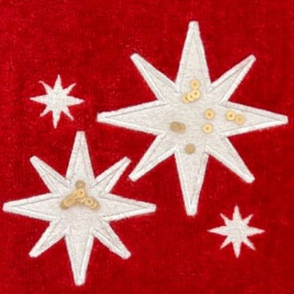 Serafina Home Christmas Bath Hand Towels, Stars with Sequins, Cotton, Red, 16" x 25", Set of 2 - color: Organza Stars
