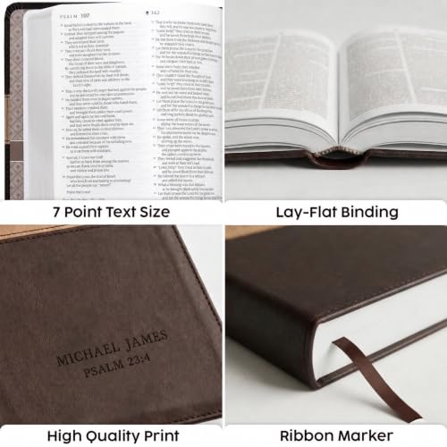Printualist Personalized NLT Bible, Custom Engraved Name and Scripture Reference, Red Letter New Living Translation Text, Two-Tone Faux Leather Christian Gift for Church Use, Dark Brown and Tan - color: Dark Brown/Tan Tutone