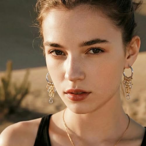 Gold Dangle Earrings for Women，Tassel Hoop Earrings with Charms - color: D
