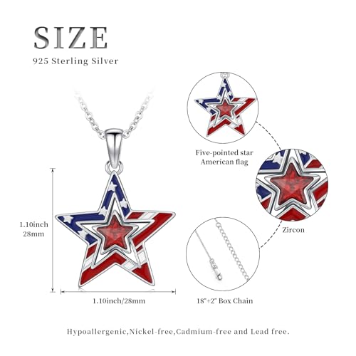 American Flag/Eagle/Star Necklace for Women 925 Sterling Silver Silver/Gold/Black American Flag Pendant 4th of July Jewelry for Wife Sister Girlfriend - color: White-3