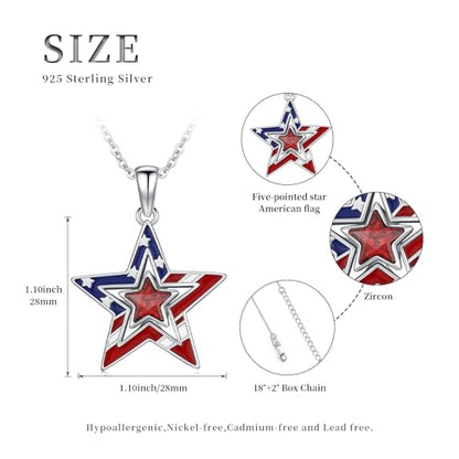 American Flag/Eagle/Star Necklace for Women 925 Sterling Silver Silver/Gold/Black American Flag Pendant 4th of July Jewelry for Wife Sister Girlfriend - color: White-3