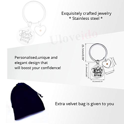 Uloveido Stainless Steel Faith Cross Keychain & Jesus Loves Me Christian Keyring Mustard Seed Charms Religious Jewelry - style: Jesus Love Me-heart