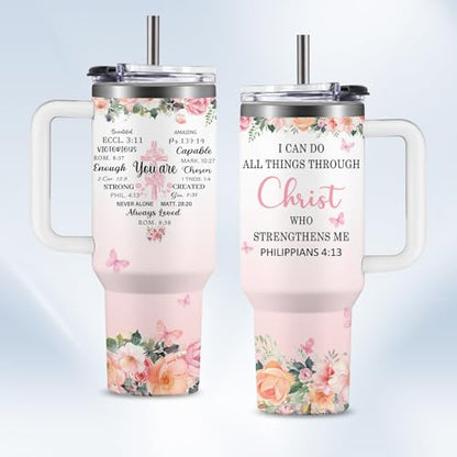 Christian Gifts for Women 40oz Tumbler - Insulated Travel Mug with Handle (christian, bible verse, inspirational, 40 Ounces) - color: christian, bible verse, inspirational