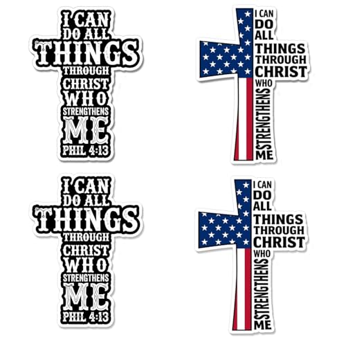 4 Pcs Christian Cross Stickers - Waterproof Vinyl Christian Sticker Pack - color: Usa Flag Cross Stickers