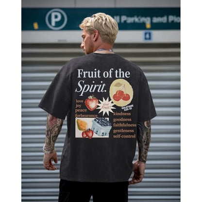 Christian Fruit of The Spirit Shirt for Men Jesus Religious Shirts Oversized Graphic Tees Acid Wash God T-Shirt Tops - color: Black, size: Medium
