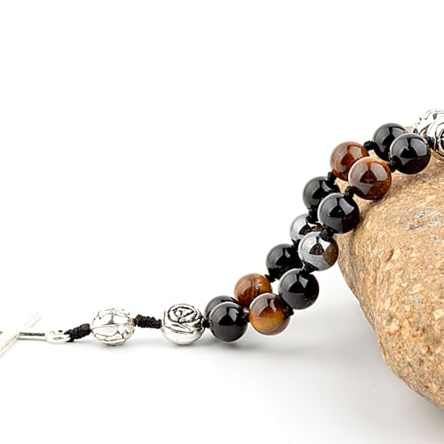 KIKILA Handmade 8mm Anglican Prayer Beads Rosary Natural Stone Beads with Cross Custom Rosary - style: Triple Protection