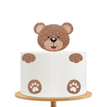 Bear Face Cake Topper, Bear Baby Shower Cake Decor, Brown Glitter Cute Animal Cake Topper for Boy, Beary First Birthday Party Decoration - style: Cute Bear