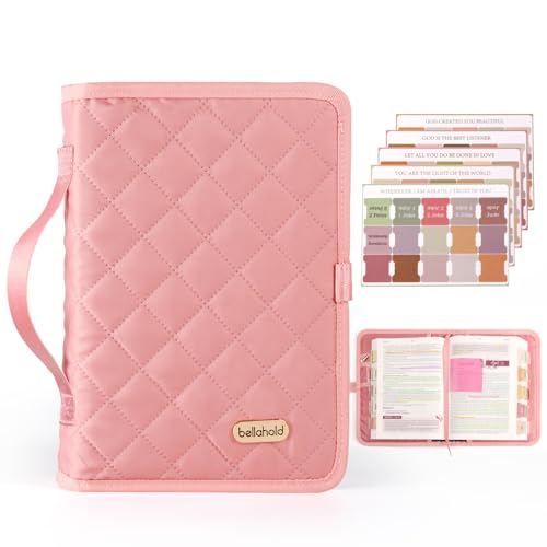 Adjustable Bible Cover with 75 Bible Tabs - Bible Cover Case for Women - color: Pink, size: M