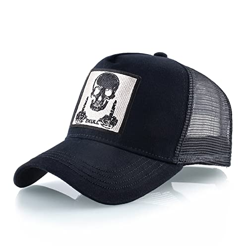 Animal Patch Mesh Trucker Baseball Cap Collection, Embroidered Design, Black - color: Black