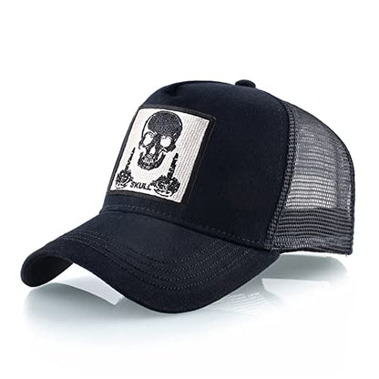 Animal Patch Mesh Trucker Baseball Cap Collection, Embroidered Design, Black - color: Black