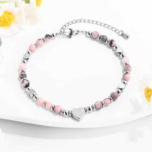 VIBILIA Cross Beaded Bracelets for Women, Birthday Gifts - color: B 4. Heart - Pink Zebra