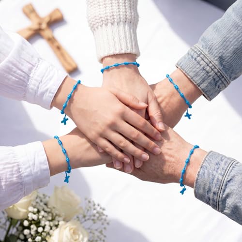 Yinkin St Benedict Medal Rosary Bracelet Bulk Adjustable - color: Blue