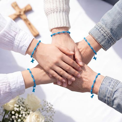 Yinkin St Benedict Medal Rosary Bracelet Bulk Adjustable - color: Blue