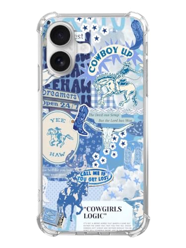 Blue Cowgirl Western Collage Phone Case for iPhone 17, Rodeo Aesthetic Cowboy Phone Cover, Cool TPU Phone Case Cover - color: Blue Cowgirl