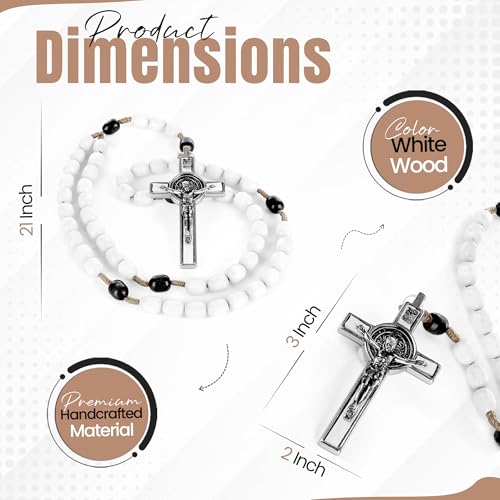 SANCTUM VERITAS Catholic Rosary Necklace | Large Italian Prayer Beads Gift - style: White Wood