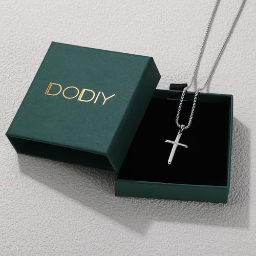 Small Dainty Cross Pendant Necklace 925 Sterling Silver for Women with 18", 20" Sturdy Chain 14K White Gold Plated - size: 20" Chain, style: Slim