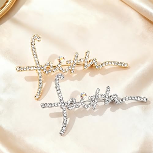 2Pcs Faith Cross Brooch Pins Christian Crystal Lapel Pins