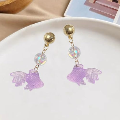 Goldfish Shape Resin Dangle Earrings Handmade Colorful Goldfish Drop Earring Stud for Women - color: Violet