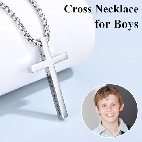 First Communion, Baptism, Confirmation Gifts for Teen Boys Cross Necklaces Religious Joshua Jewelry Easter Birthday - style: Baptism Gift for Boys