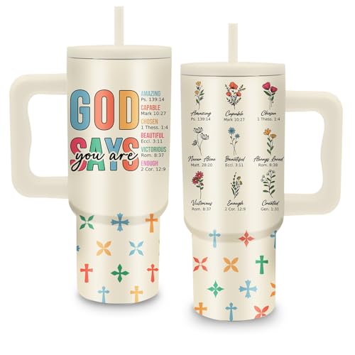 24oz Aesthetic Christian Tumbler with Handle & Straw, Gifts for Women - color: YouAre1