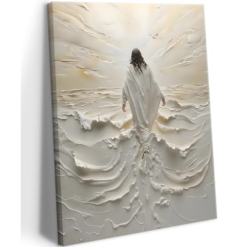 Abstract Jesus Walking on Water Canvas Wall Art Christian Spiritual Wall Decor Pictures Divine Light Modern Religious Posters Prints for Living Room Bedroom Prayer Room Home Decor 12x16 In canvas - color: Jesus04, size: 12"L x 16"W