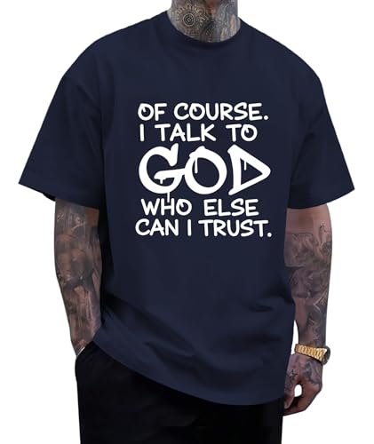 KESIHAN Christian Shirts for Men Jesus Fear God Faith Graphic Tee - color: Navy-3, size: Large