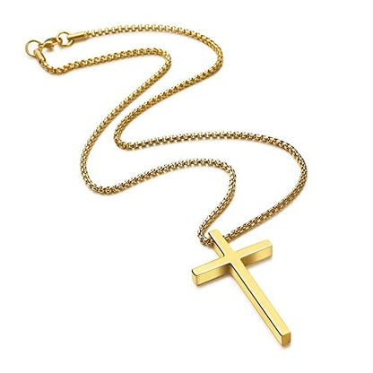 IEFSHINY Gifts for Men Boys - Stainless Steel Cross Pendant Chain Necklaces for Men, Mens 16-30 Inches Chain Gold Silver Black Cross Necklace Boys Jewelry Gifts - size: 20, style: Gold-cross pedant 0.7"*1.18"